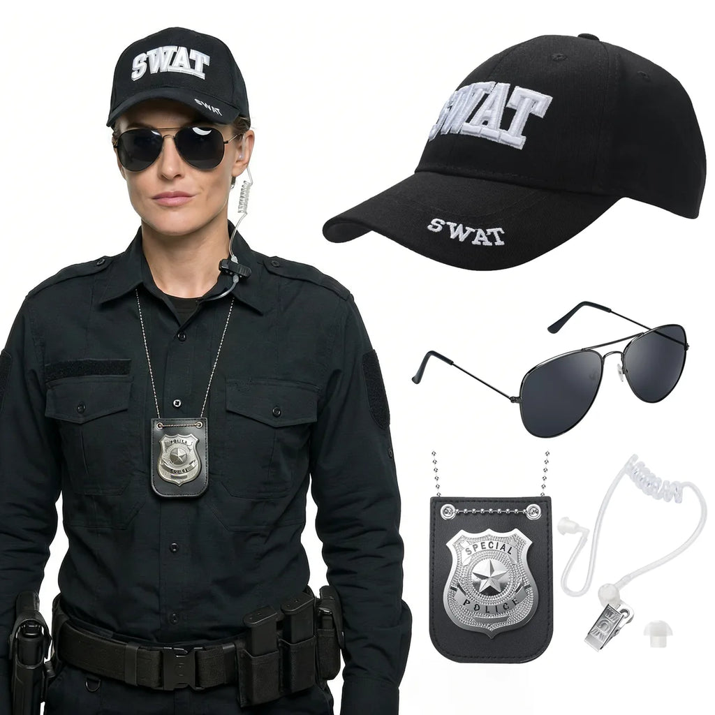 Front view of the swat costume accessories set, showing its overall shape and visible design.