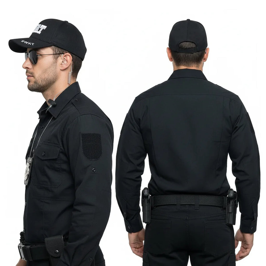 Side view of the swat costume accessories set, showing its profile and visible construction details.