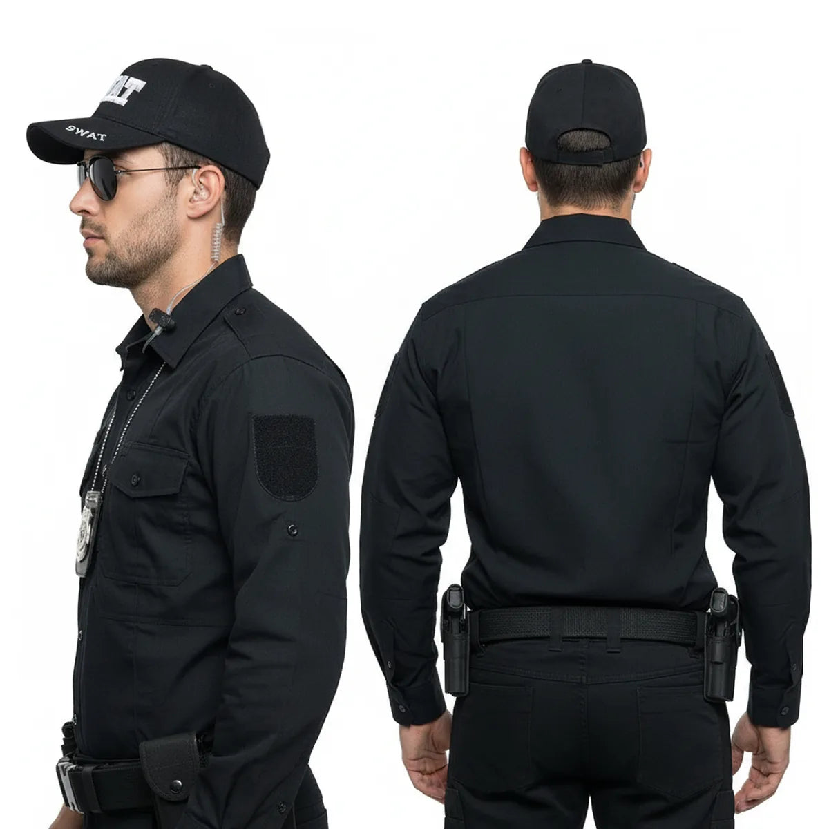 Side view of the swat costume accessories set, showing its profile and visible construction details.
