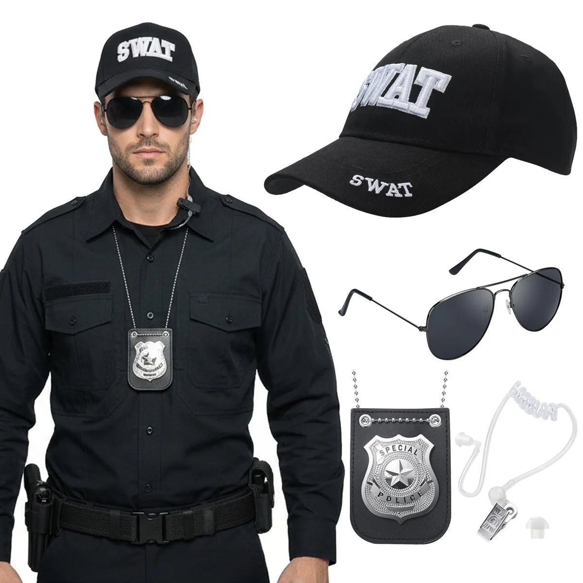 Styled view of the swat costume accessories set, showing how the item appears in use.