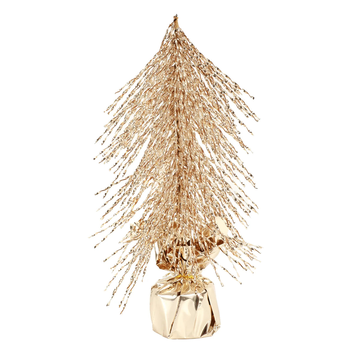A gold tabletop tree stands above a faceted base with visible vertical folds.