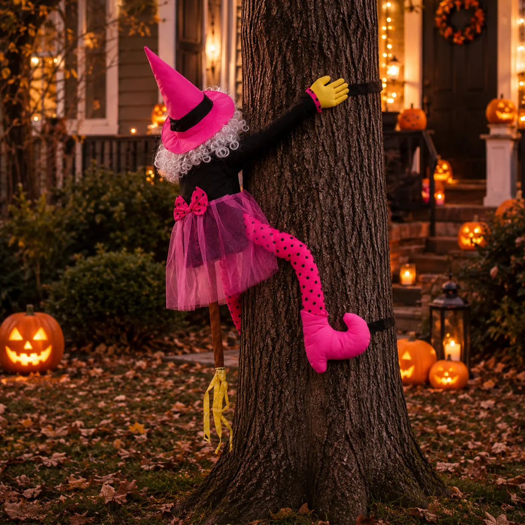 Comparison view shows both tree-hugging witch decoration styles side by side.