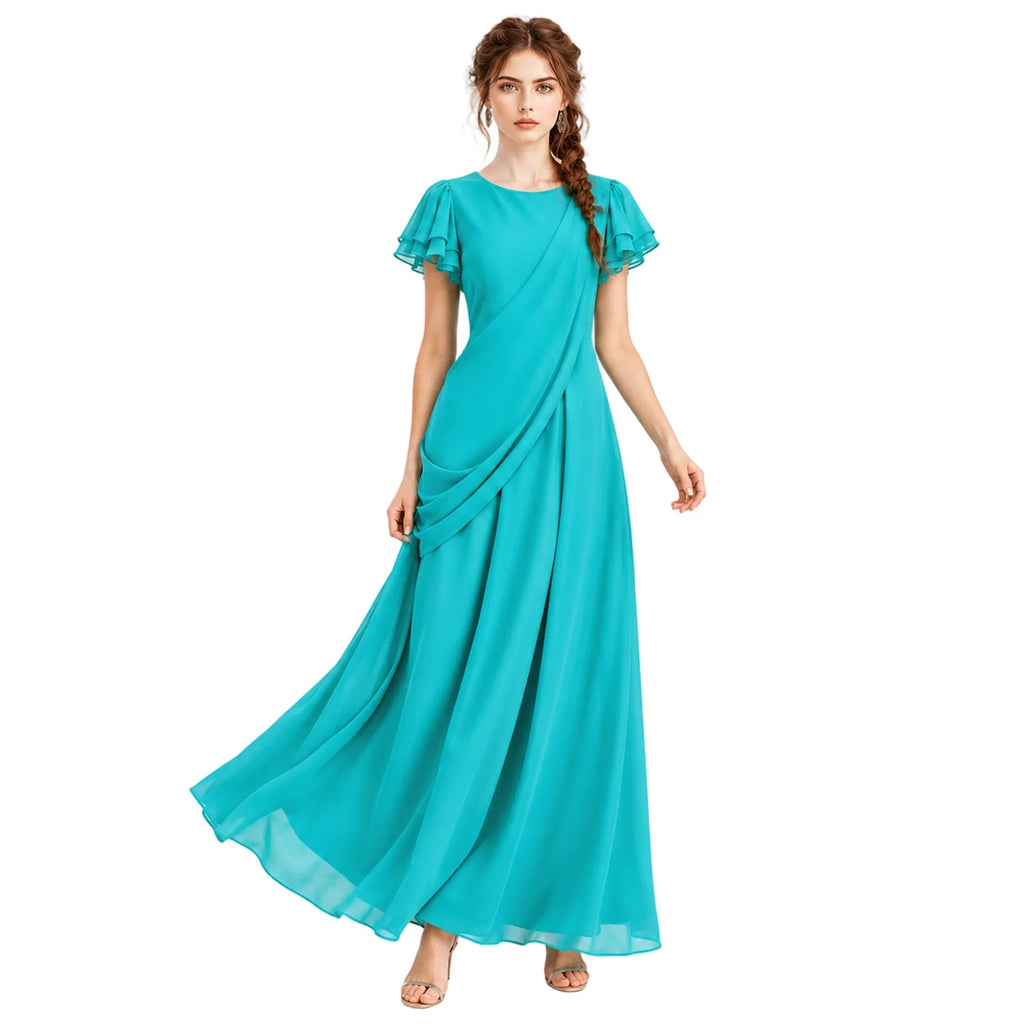 Side view of the turquoise Lady Liberty dress