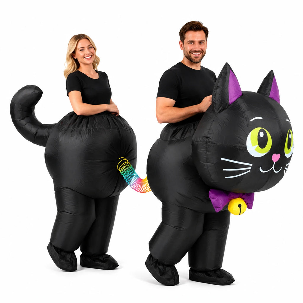 Side and rear views show the linked black cat bodies and connecting rainbow spring detail.