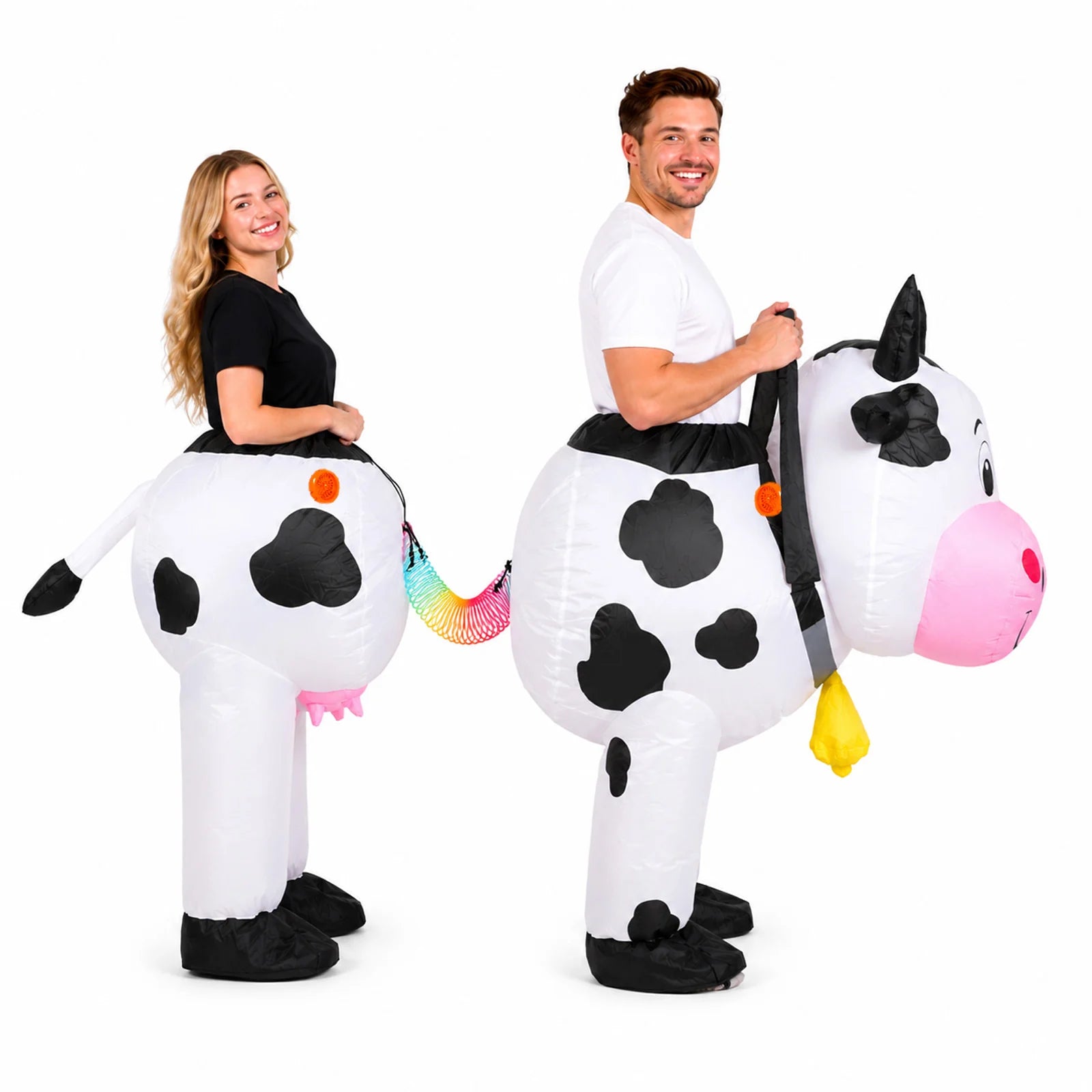 Opposite side view shows the cow spots, pink udder and connected sections