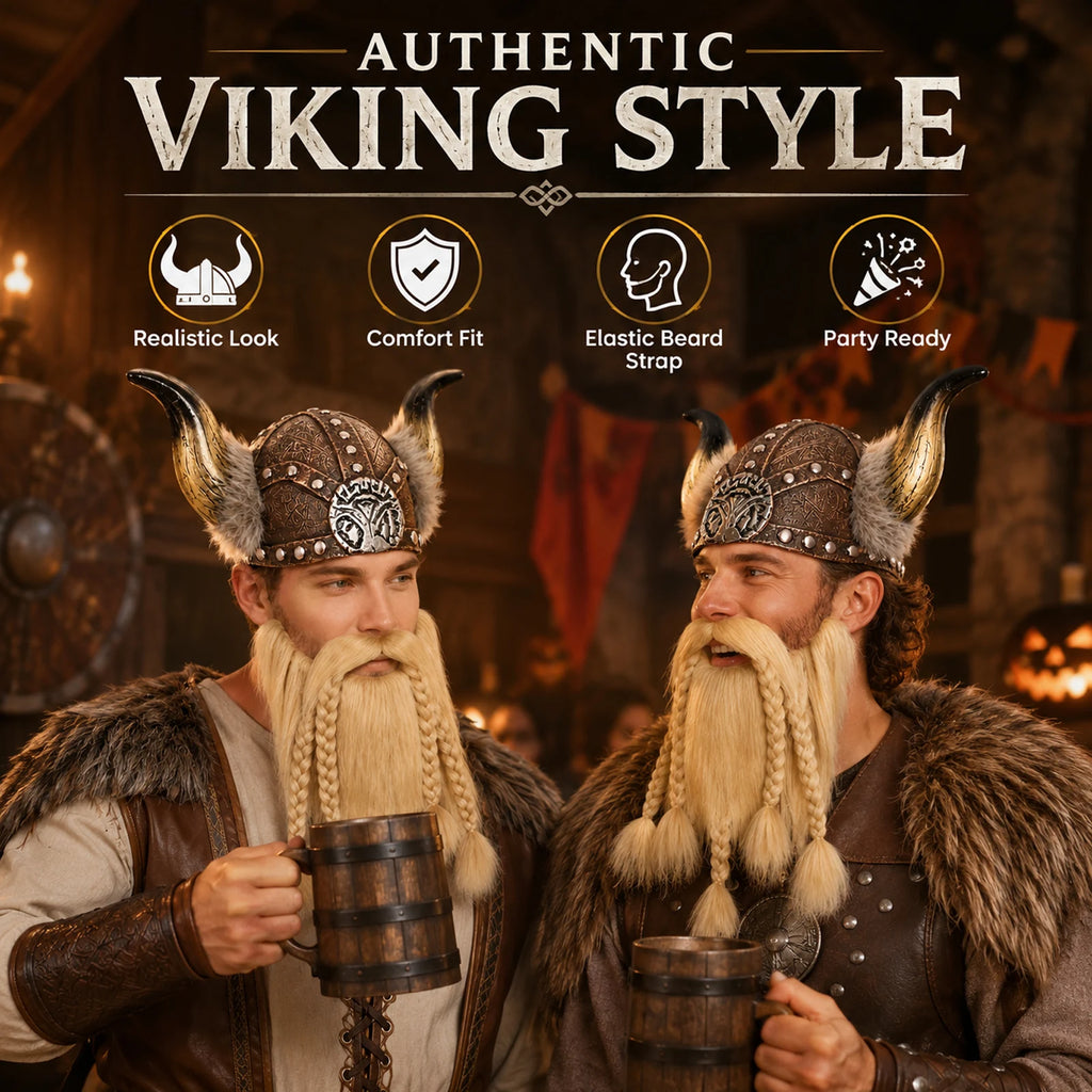 Viking costume helmet and beard set feature overview