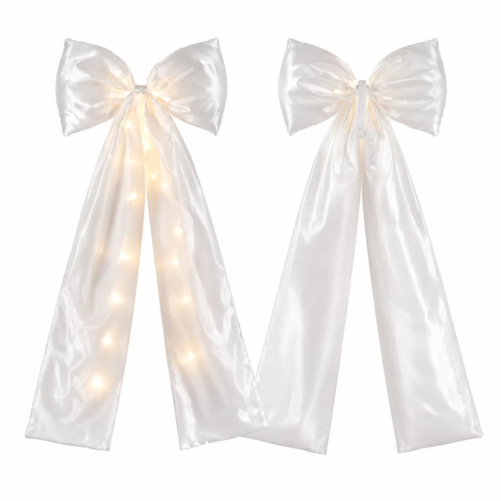 Back view of the white led bow decoration, showing the rear shape and visible construction.