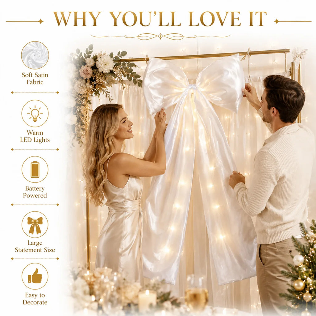 Feature graphic for the white led bow decoration, highlighting visible design details and intended use.