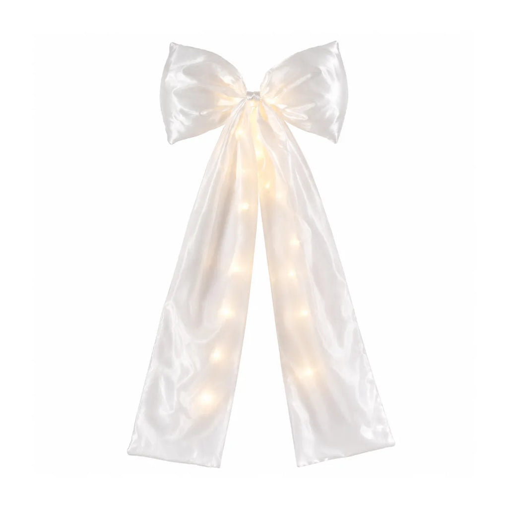 Front view of the white led bow decoration, showing its overall shape and visible design.