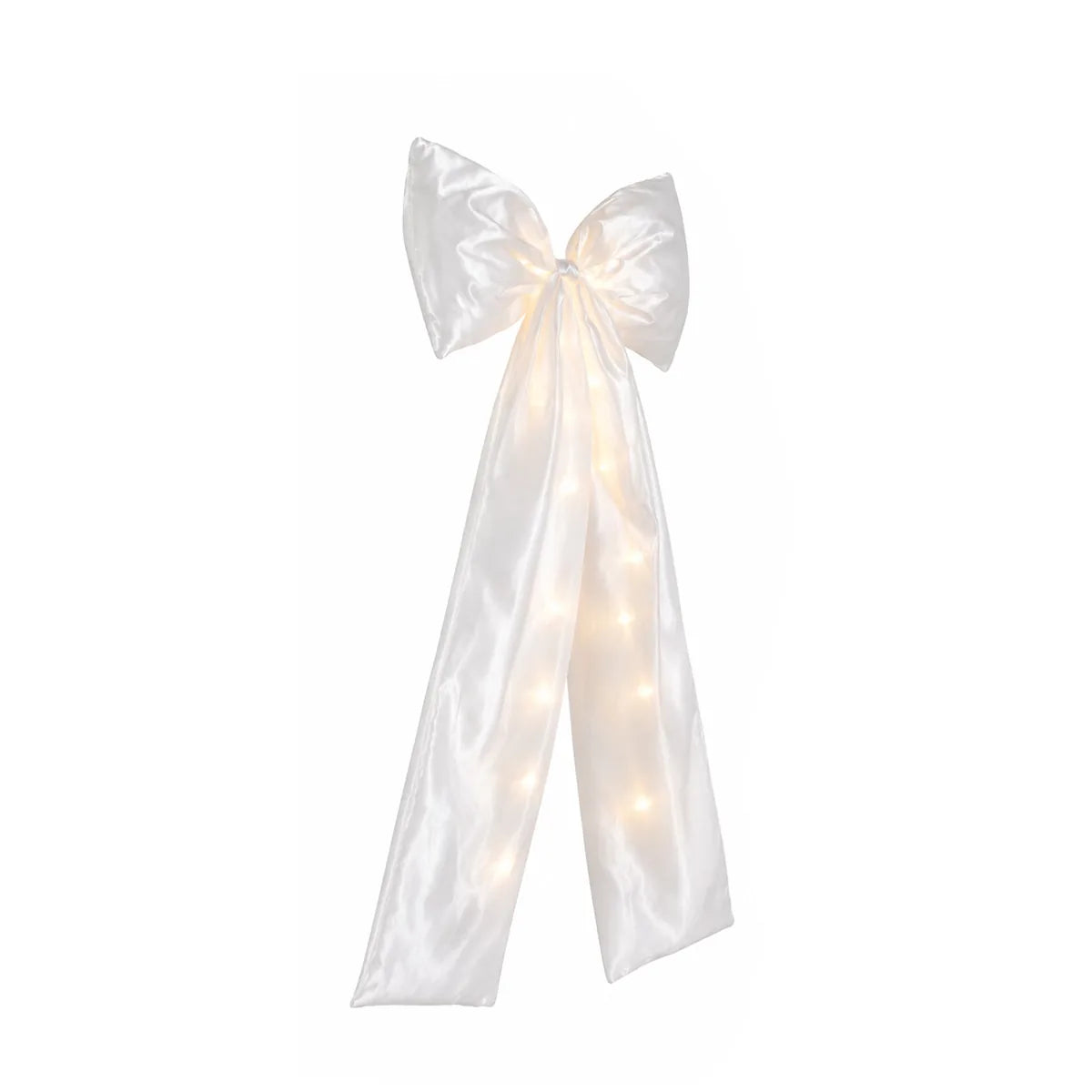 Multiple-angle view of the white led bow decoration, showing its shape from different sides.