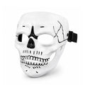 Front view of the white resin skull half face mask, showing its overall shape and visible design.
