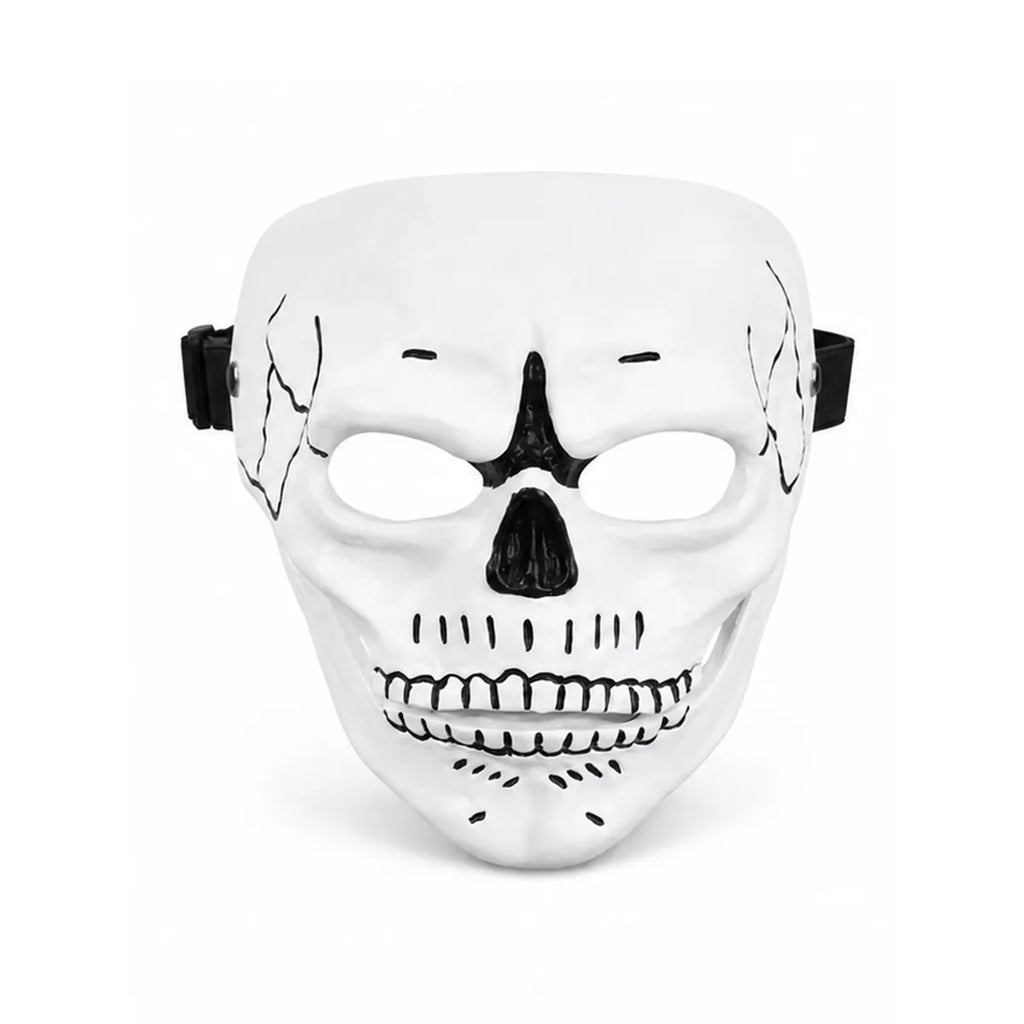 Back view of the white resin skull mask, showing the rear shape and visible construction.
