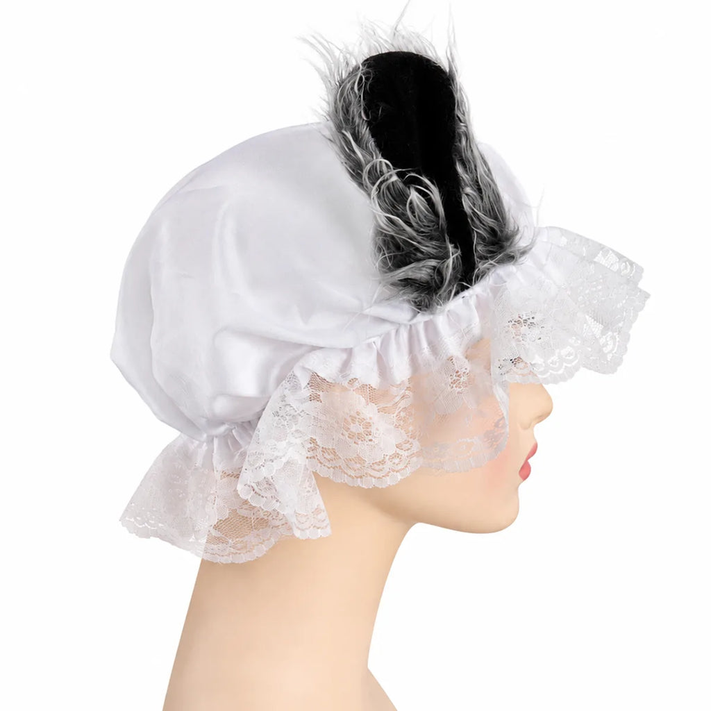 Back view of the wolf ear lace bonnet, showing the rear shape and visible construction.