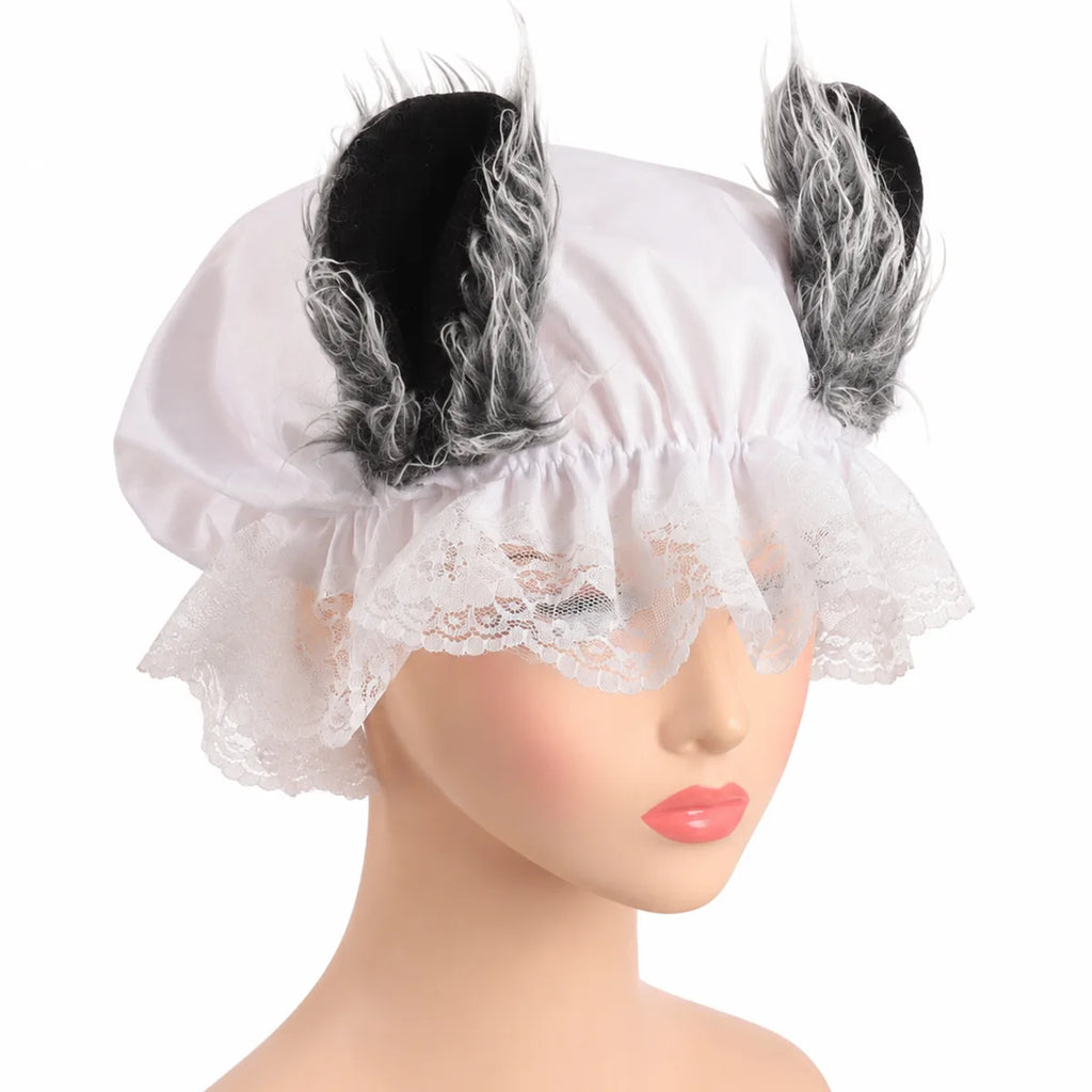 Front view of the wolf ear lace bonnet, showing its overall shape and visible design.