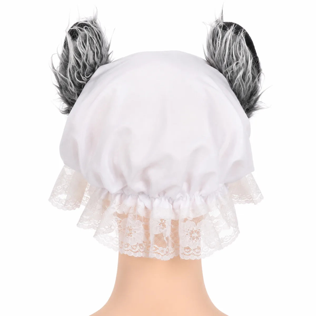 Multiple-angle view of the wolf ear lace bonnet, showing its shape from different sides.
