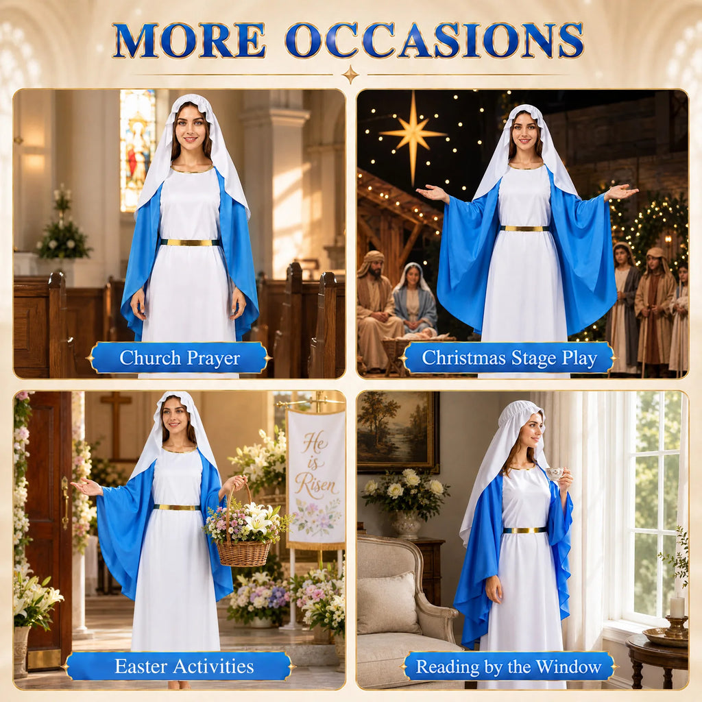 Women's medieval lady costume styled for church, stage, Easter and historical settings.