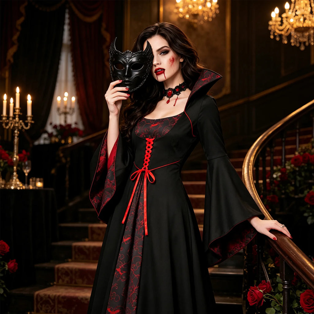 Four scenes show the women's vampire costume styled for Halloween and themed events.