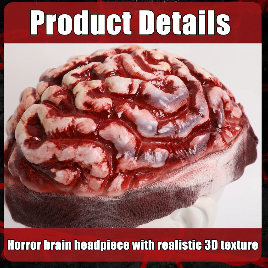Close-up details of the zombie exposed brain hat, showing visible texture, color, and construction.