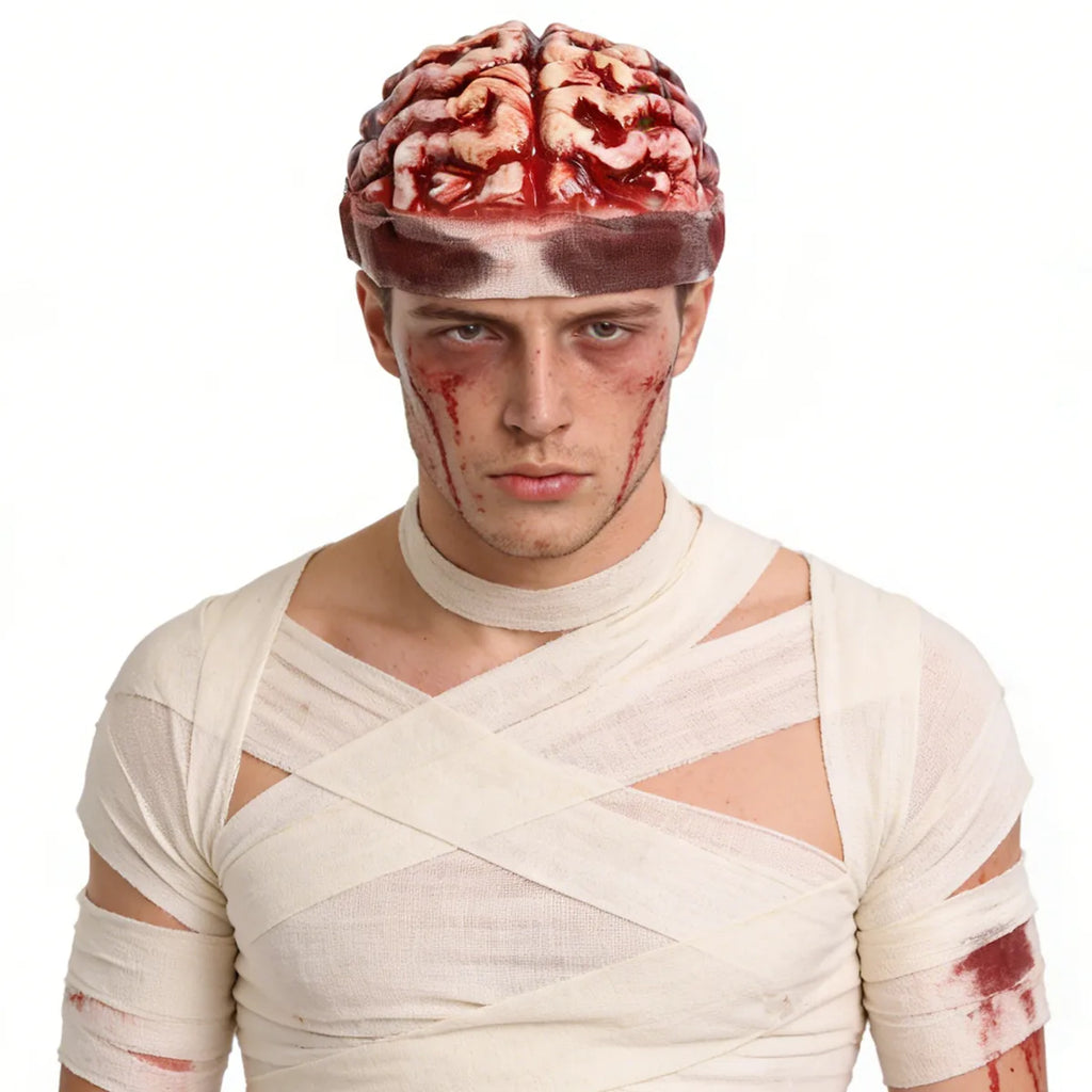 Styled view of the zombie exposed brain hat, showing how the item appears in use.